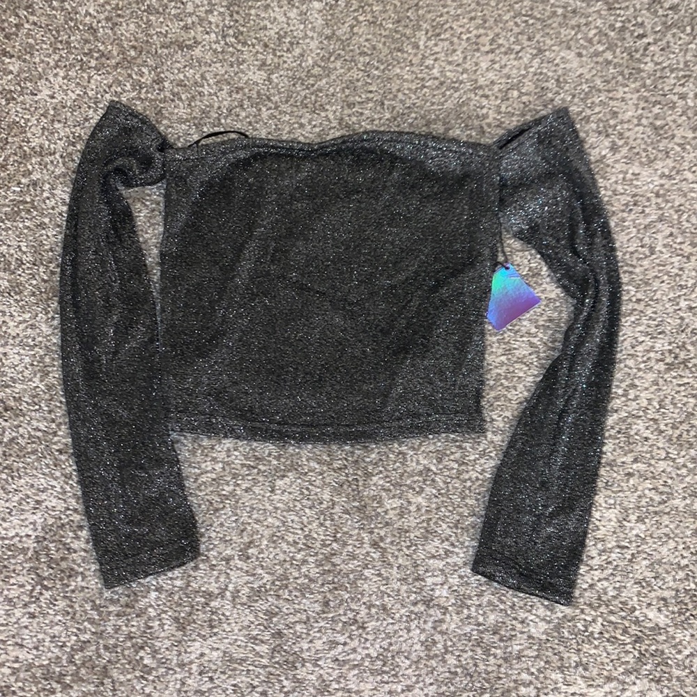 Glitter off shoulder crop top